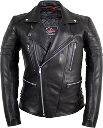 Motorradjacke Herren Retro Lederjacke Motorrad Jacke in Schwarz mit Protektoren Biker Oldschool Motorrad Lederjacke