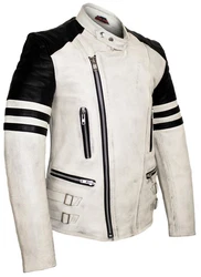 MDM Motorradjacke Herren Retro Lederjacke Motorrad Jacke mit Protektoren Biker Oldschool Schwarz