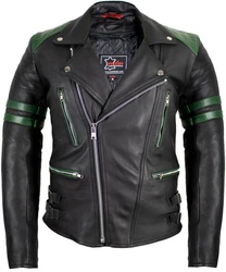 MDM Motorradjacke Herren Retro Lederjacke Motorrad Jacke mit Protektoren Biker Oldschool Schwarz