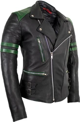 MDM Motorradjacke Herren Retro Lederjacke Motorrad Jacke mit Protektoren Biker Oldschool Schwarz