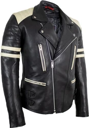 MDM Motorradjacke Herren Retro Lederjacke Motorrad Jacke mit Protektoren Biker Oldschool Schwarz
