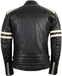 MDM Motorradjacke Herren Retro Lederjacke Motorrad Jacke mit Protektoren Biker Oldschool Schwarz