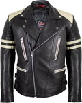 MDM Motorradjacke Herren Retro Lederjacke Motorrad Jacke mit Protektoren Biker Oldschool Schwarz