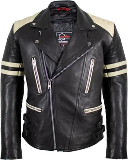 MDM Motorradjacke Herren Retro Lederjacke Motorrad Jacke mit Protektoren Biker Oldschool Schwarz