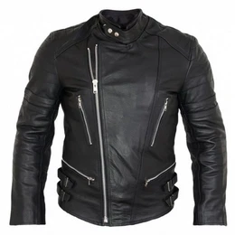 Motorradjacke Retro Herren Motorrad Lederjacke in Schwarz mit Protektoren Retro Stil