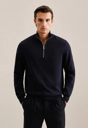 Strickpullover Regular Langarm Stehkragen Uni