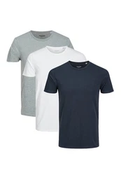 Jack & Jones T-Shirt 3er Pack Basic Grau/Hellblau/Blau/Dunkelblau