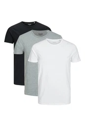 Jack & Jones T-Shirt 3er Pack Basic Grau/Weiß/Hellgrau