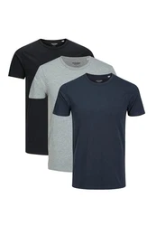 Jack & Jones T-Shirt 3er Pack Basic Dunkelblau/Grau/Blau/Dunkelgrau