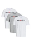 Jack & Jones T-Shirt 3er Pack Basic Grau/Schwarz/Silber/Hellblau/Mischfarben