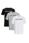Jack & Jones T-Shirt 3er Pack Basic Schwarz/Mischfarben/Hellblau/Silber