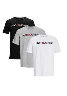 Jack & Jones T-Shirt 3er Pack Basic Schwarz/Mischfarben/Hellblau/Silber