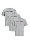 Jack & Jones T-Shirt 3er Pack Basic Grau/Silber/Schwarz/Hellblau/Hellgrau