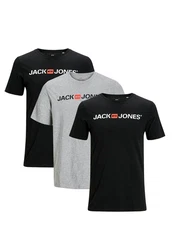 Jack & Jones T-Shirt 3er Pack Basic Schwarz/Dunkelgrau/Grau/Blau