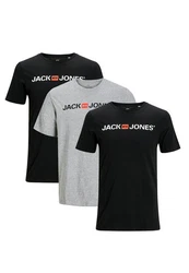 Jack & Jones T-Shirt 3er Pack Basic Schwarz/Dunkelgrau/Grau/Blau