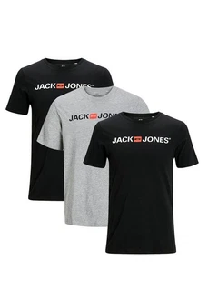 Jack & Jones T-Shirt 3er Pack Basic Schwarz/Dunkelgrau/Grau/Blau
