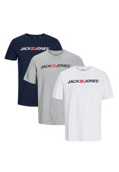 Jack & Jones T-Shirt 3er Pack Basic Schwarz/Hellblau/Silber/Mischfarben/Dunkelblau