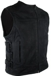 Lederweste Matt Schwarze Motorrad Biker Lederweste aus Bffel Nubuk Leder