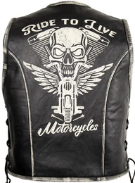 Lederweste Herren Biker Lederweste Kutte (Totenkopf Prgung am Rcken, Biker Lederweste, Herren Biker Kutte)