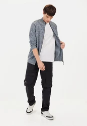 camel active Strickjacke Stehkragen Grau/Hellblau/Dunkelblau