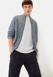 camel active Strickjacke Stehkragen Grau/Hellblau/Dunkelblau