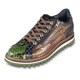 Leder Sneaker grn/braun, Kroko-Prgung, Reiverschlu. Handgefertigt Sneaker Handgefertigt in Italien