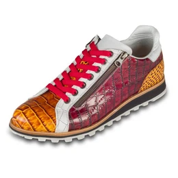 Leder-Sneaker rot / gelb / wei, Reptil-Prgung, Reiverschlu Sneaker Handgefertigt in Italien