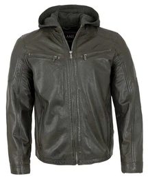 Lederjacke Joan - Herren Lederjacke Kapuze Lammnappa khaki