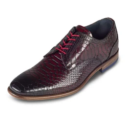 Halbschuh / Schnrer aus Kalbsleder in Kroko-Optik, rot/schwarz Schnrschuh Handgefertigt in Italien