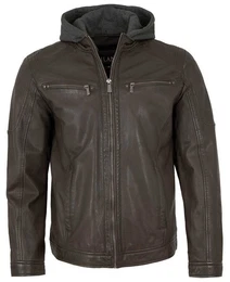 Lederjacke Juan - Herren Lederjacke Kapuze Lammnappa dunkelbraun