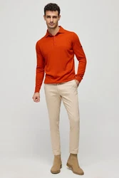 Silk and Cashmere Poloshirt Herren Langarm-Poloshirt Orange/Rot