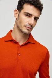 Silk and Cashmere Poloshirt Herren Langarm-Poloshirt Orange/Rot