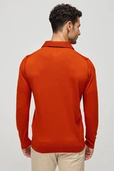 Silk and Cashmere Poloshirt Herren Langarm-Poloshirt Orange/Rot