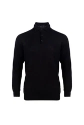 Silk and Cashmere Poloshirt Herren Langarm-Poloshirt Dunkelblau/Schwarz