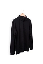 Silk and Cashmere Poloshirt Herren Langarm-Poloshirt Dunkelblau/Schwarz