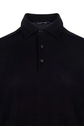 Silk and Cashmere Poloshirt Herren Langarm-Poloshirt Dunkelblau/Schwarz