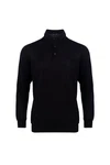 Silk and Cashmere Poloshirt Herren Langarm-Poloshirt Dunkelblau/Schwarz