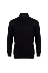 Silk and Cashmere Poloshirt Herren Langarm-Poloshirt Dunkelblau/Schwarz