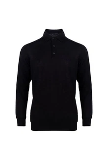 Silk and Cashmere Poloshirt Herren Langarm-Poloshirt Dunkelblau/Schwarz
