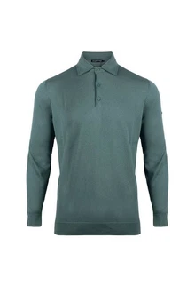 Silk and Cashmere Poloshirt Herren Langarm-Poloshirt Dunkelgrün/Grün