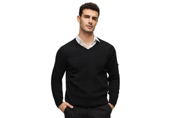 Italienischer Herrenpullover mit V-Ausschnitt Schwarz/Rot