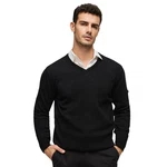 Italienischer Herrenpullover mit V-Ausschnitt Schwarz/Rot