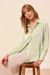 Silk and Cashmere Businesshemd Langarmshirt für Damen Hellgrün/Khaki/Grün