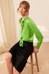 Silk and Cashmere Businesshemd Langarmshirt für Damen Grün/Neonfarben