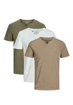 Jack & Jones T-Shirt 3er Pack Split Khaki/Dunkelgrün/Braun/Beige