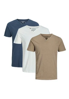 Jack & Jones T-Shirt 3er Pack Split Hellblau/Khaki/Blau/Beige/Grau