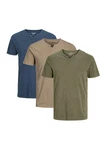 Jack & Jones T-Shirt 3er Pack Split Dunkelgrün/Khaki