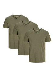Jack & Jones T-Shirt 3er Pack Split Dunkelgrün/Khaki