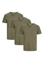 Jack & Jones T-Shirt 3er Pack Split Dunkelgrün/Khaki