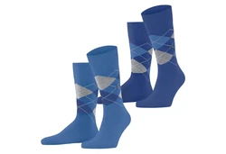 Burlington Kurzsocken Herren Socken 2er Pack Argyle Clip Blau/Hellblau/Dunkelblau